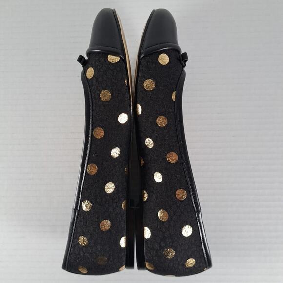 Talbots Blair Cap Toe Ballet Flats Womens 7.5 Black Gold Foil Dot Jacquard Shoes - Picture 13 of 14